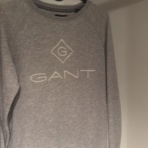 Grå sweatshirt från GANT - Säljer en stilren grå sweatshirt från GANT med deras ikoniska logga på bröstet. Tröjan har långa ärmar och en rund halsringning, perfekt för en avslappnad look.