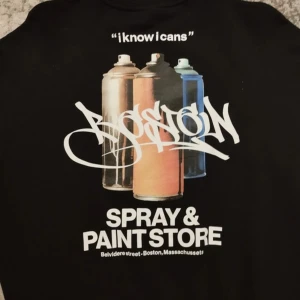 Svart tröja med Boston-tryck från H&M - Snygg svart tröja från H&M med ett coolt Boston-graffiti-tryck på framsidan. Perfekt för en avslappnad stil. Tröjan har långa ärmar och en rund halsringning.