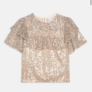 LindexSEQUINS FLOUNCE - T-shirt med print - beige - Superrr fin!! Måste sälja eftersom den inte kommer till användning, endast använd en gång, som ny! Orginal pris:319 kr, storlek 158/164 13-14 år. 💕PRIS KAN DISKUTERAS💕