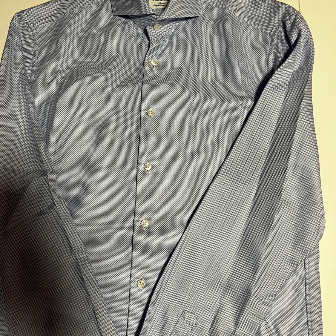 Blå mönstrad skjorta från Stenströms - dubbelmanschett 