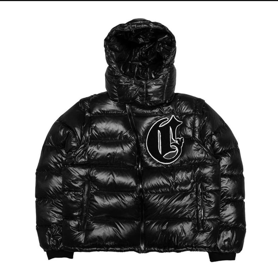 Glansig crvdae jacka med avtagbara ärmar och luva