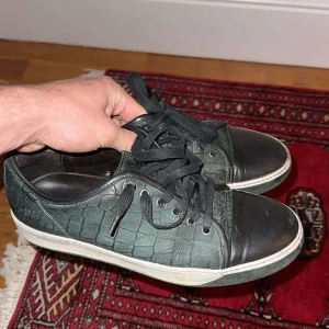 Svarta Lanvins med krokodilmönster - Säljer ett par svarta sneakers med coolt krokodilmönster. De har snörning och en vit sula som ger en snygg kontrast. Perfekta för både vardag och fest! 🐊uk 6 men passar 42/43