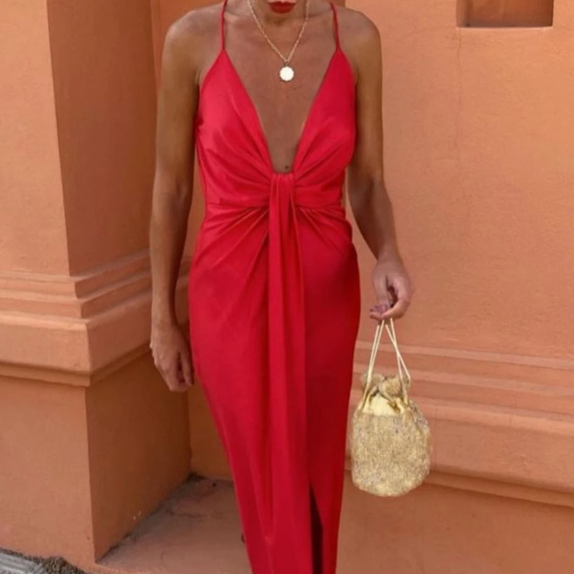 Superfin röd långklänning