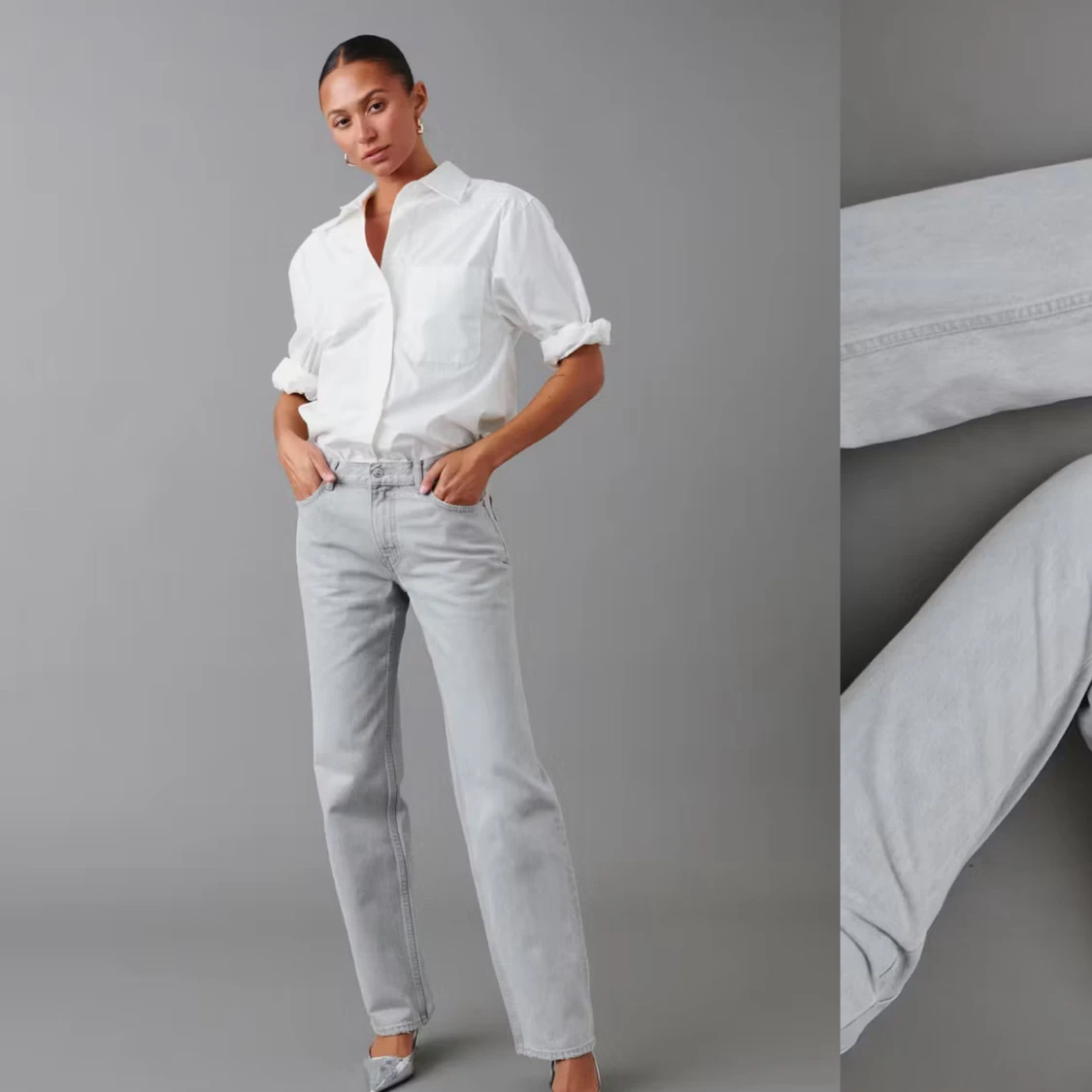 Grå low waisted straight jeans från Gina Tricot