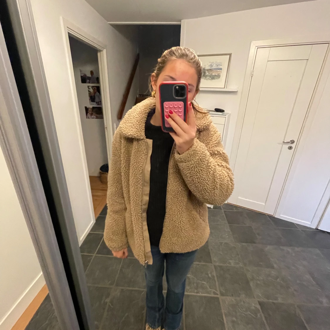 Beige teddyjacka med dragkedja - 90