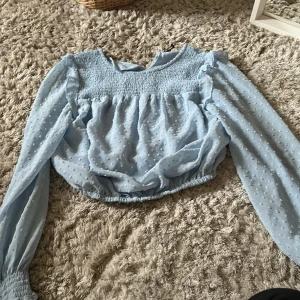 Blus  - Ljus blå blus som är fin till mycket. I slutet av ärmen är den tajt annars lös i resten. 