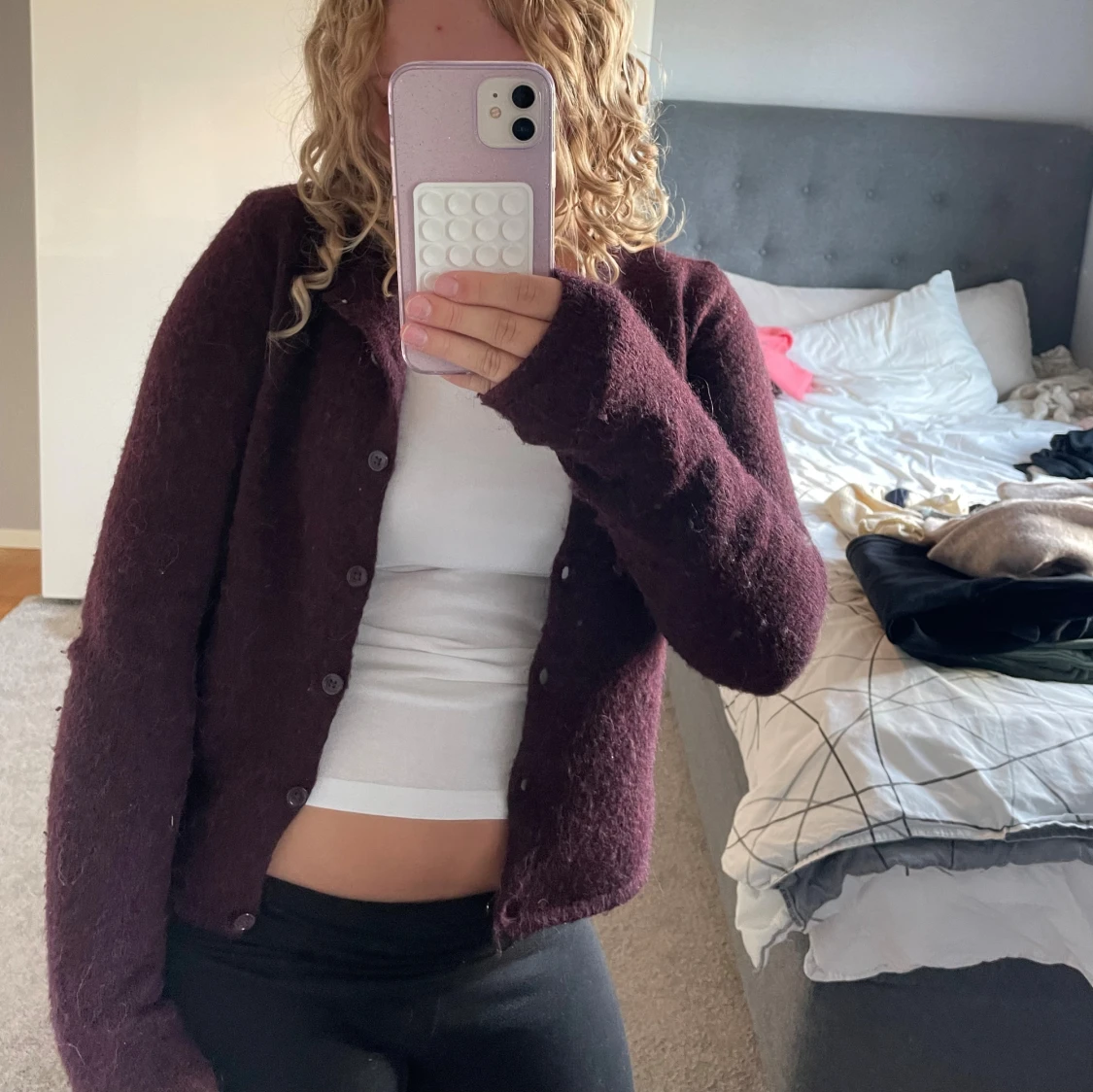 Vinröd kofta från Gina Tricot XS - 4