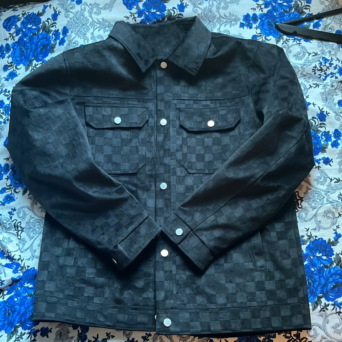 Svart rutig mocka jeansjacka - 2