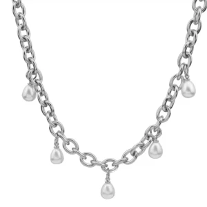 Silverhalsband med pärlor  - Så fint halsband som endast är testat så därav som nytt! I rostfritt stål så går att ha på sig i ex duschen🌸