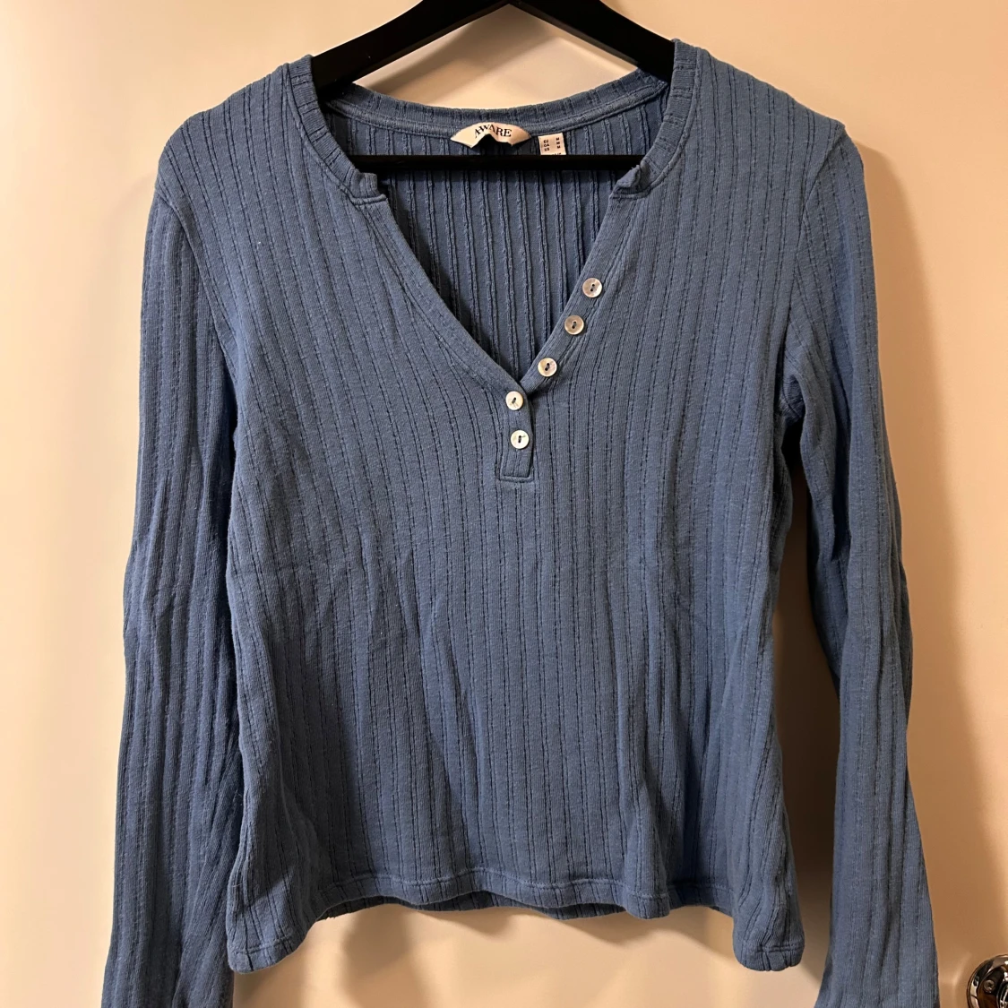 Blå ribbad långärmad tröja Amarie