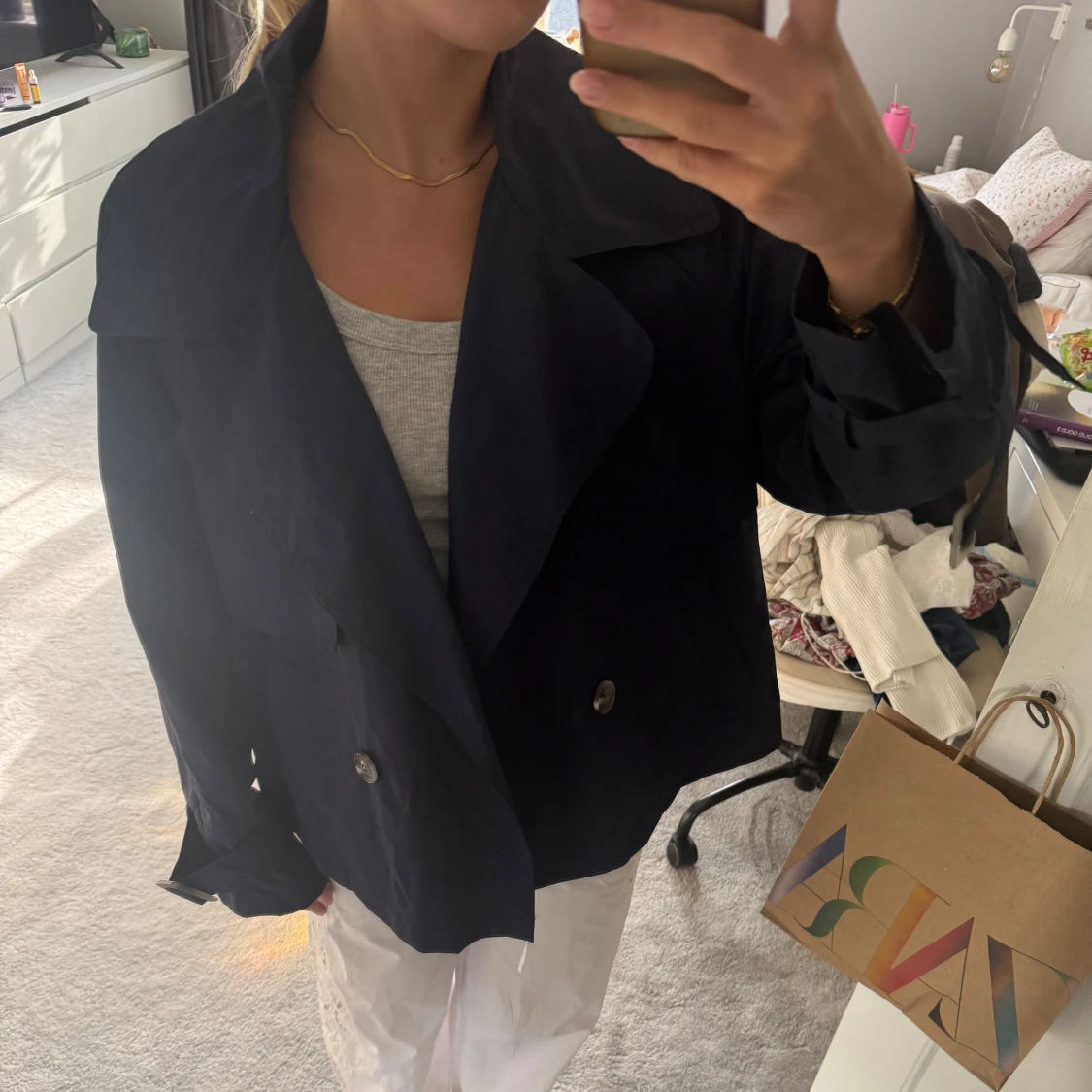 Mörkblå kort oversized trenchcoat 