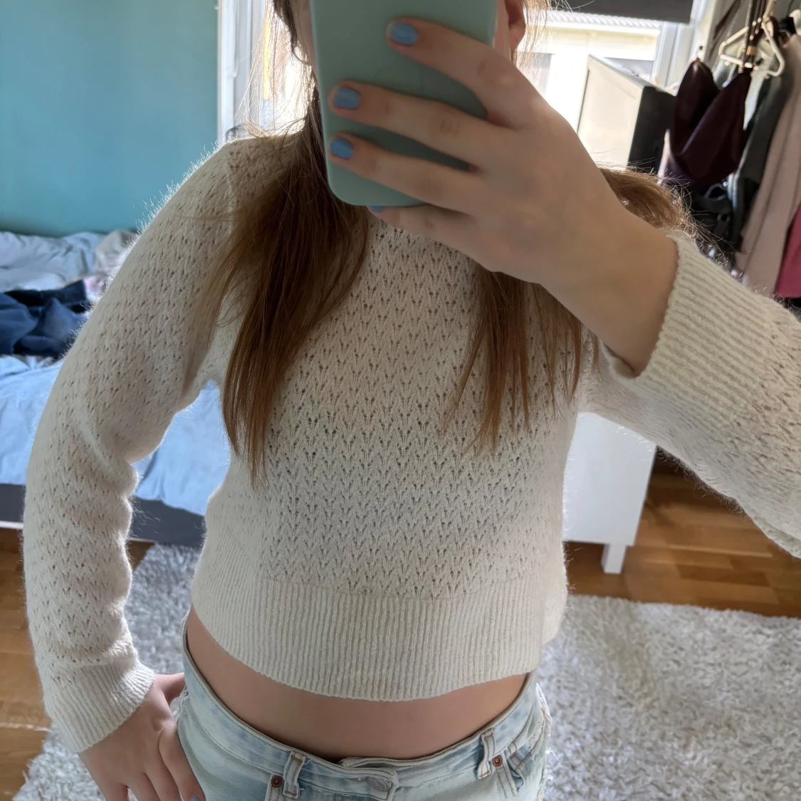 Vit croppad stickad tröja från H&M