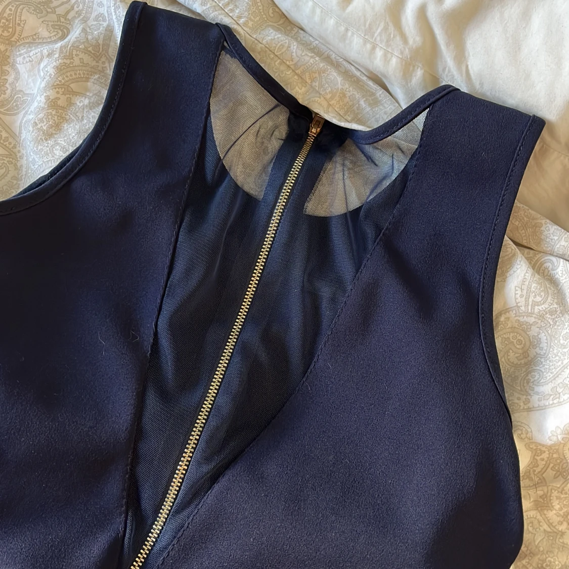 Marinblå ärmlös klänning med dragkedja - 3