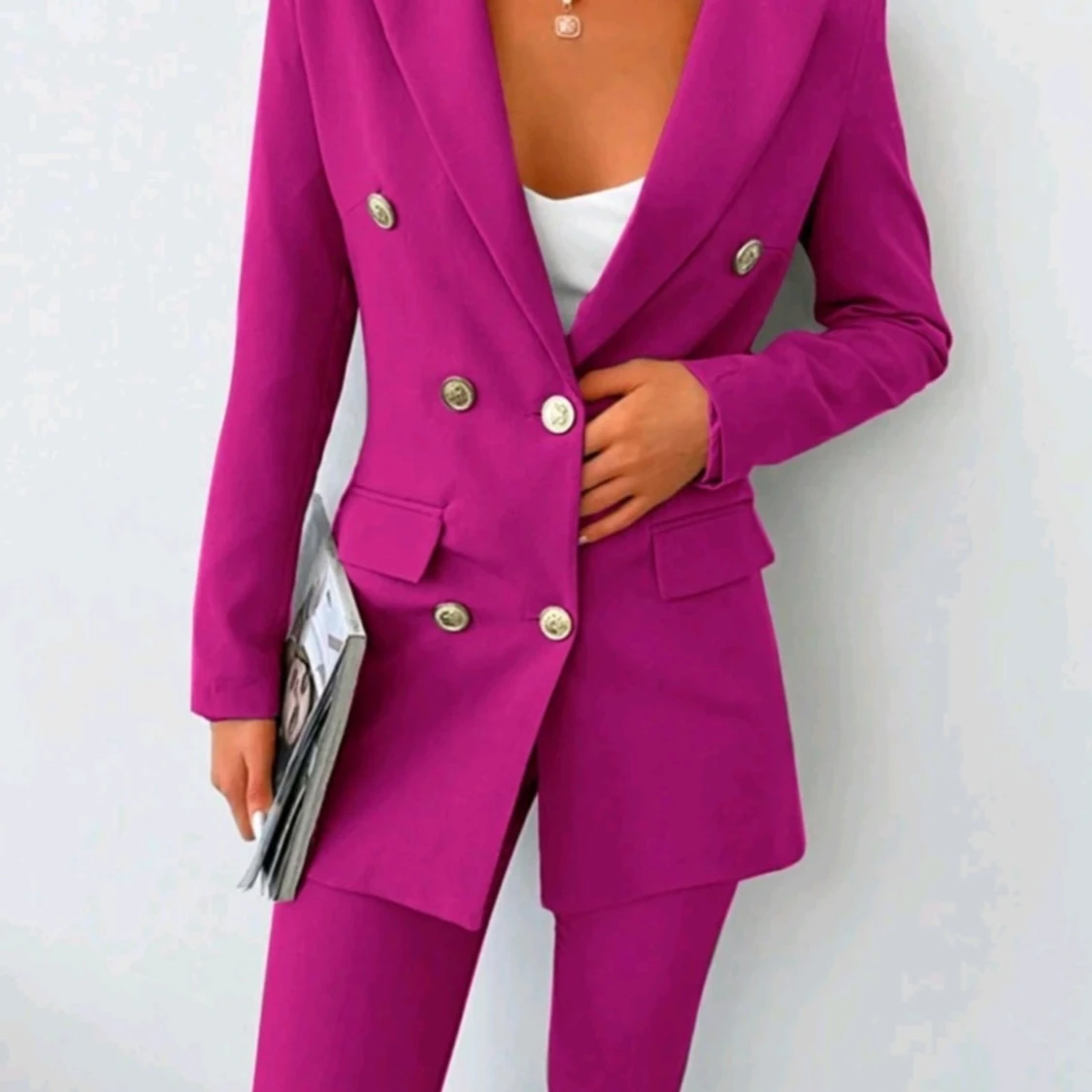 Fuchsia kostym med kavaj och byxa - 2