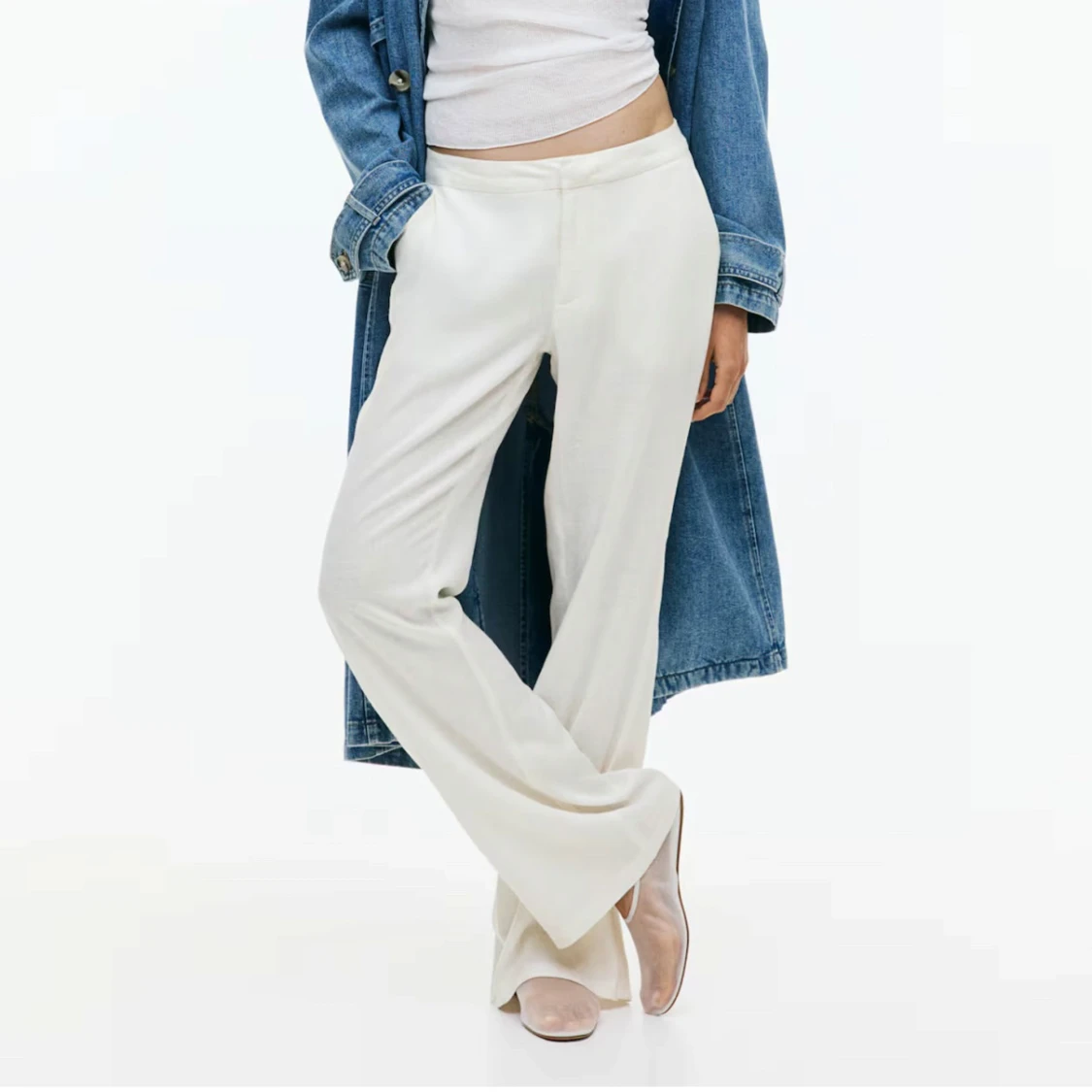 Vita linnebyxor med wide fit - 2