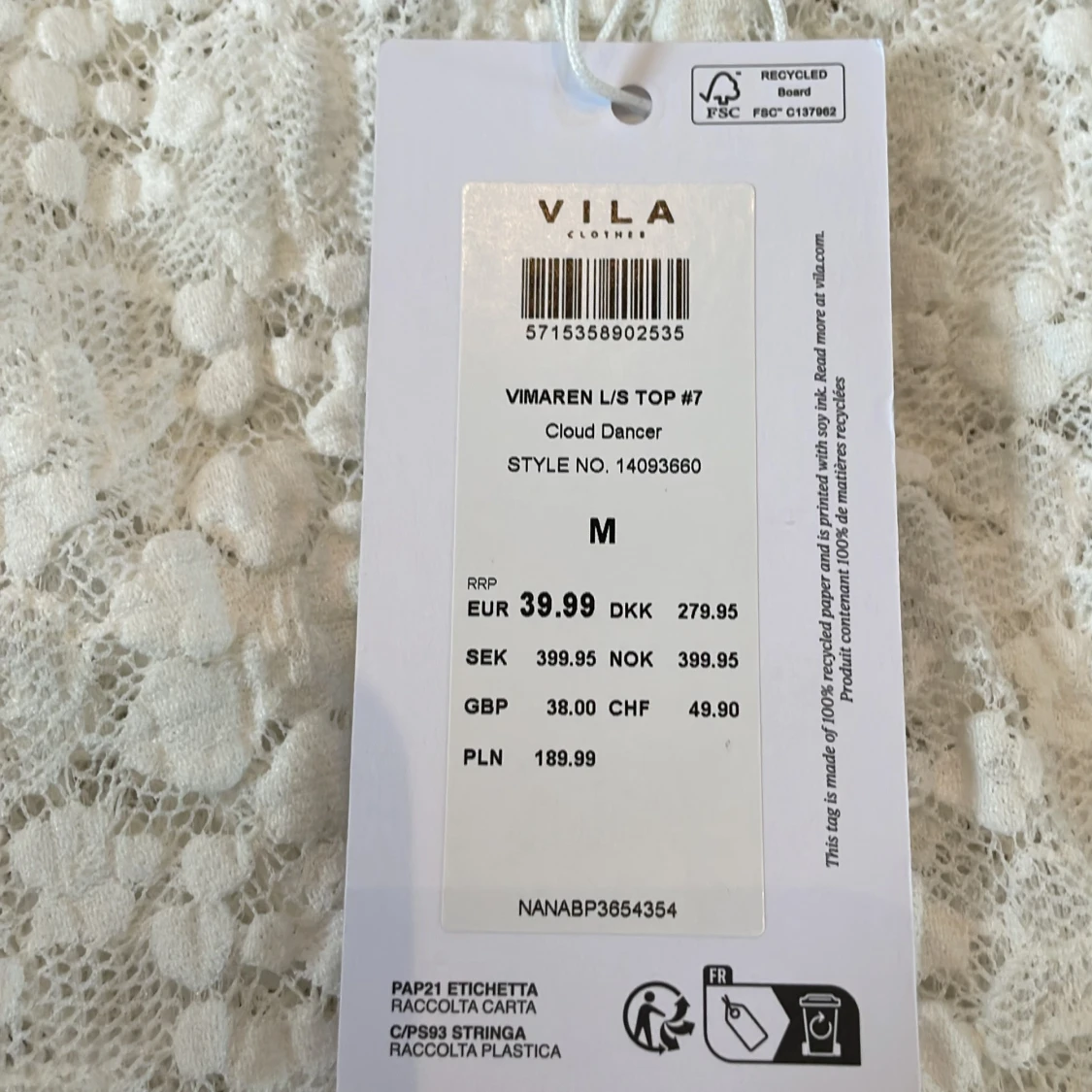 Vit spetsblus från VILA, storlek M - 3