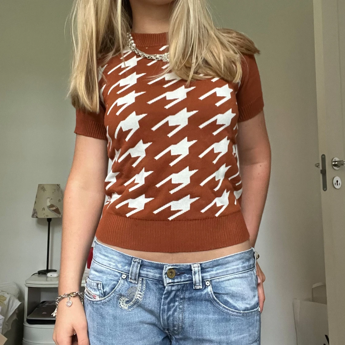 Stickad kortärmad tröja - 2