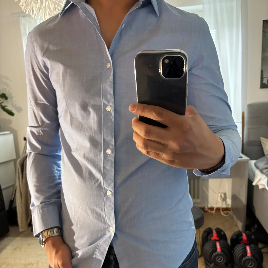 Ljusblå slim fit skjorta från H&M