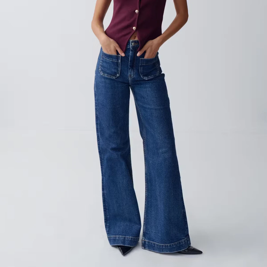 Blåa wide jeans med hög midja