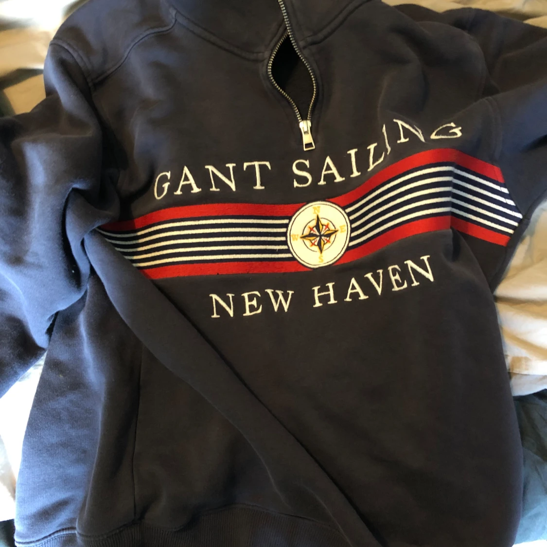 Marinblå halvzip tröja från Gant - 3