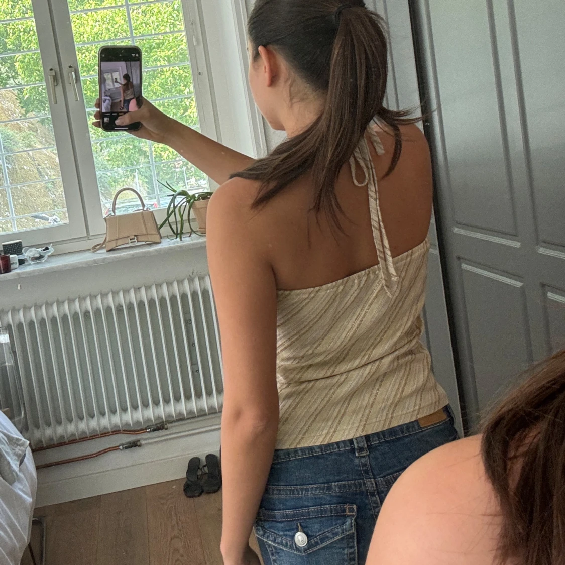 Beige randig halterneck tubtopp s-xs - 1