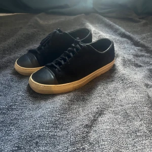Arigatos svart - Säljer ett par stilrena svarta sneakers från Axel arigato. Skorna har snörning och rund tå, tillverkade i mocka med detaljer i skinn. Perfekta för dig som gillar minimalistisk och clean stil.