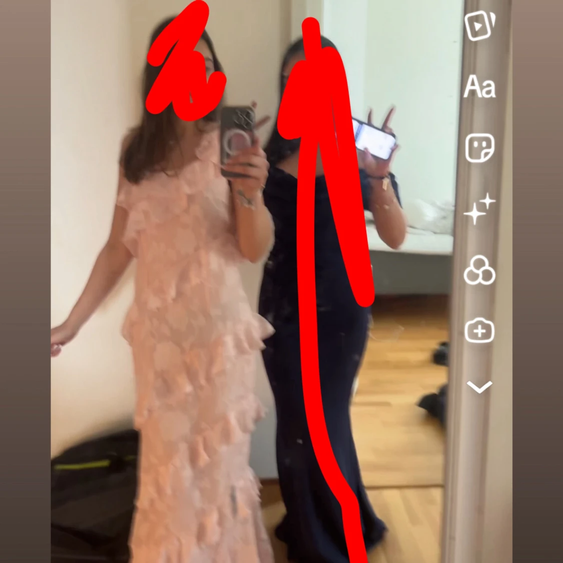 Ljusrosa långklänning med volanger - 1