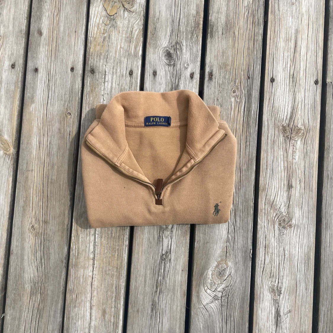 Beige stickad tröja med halv dragkedja från Polo Ralph Lauren