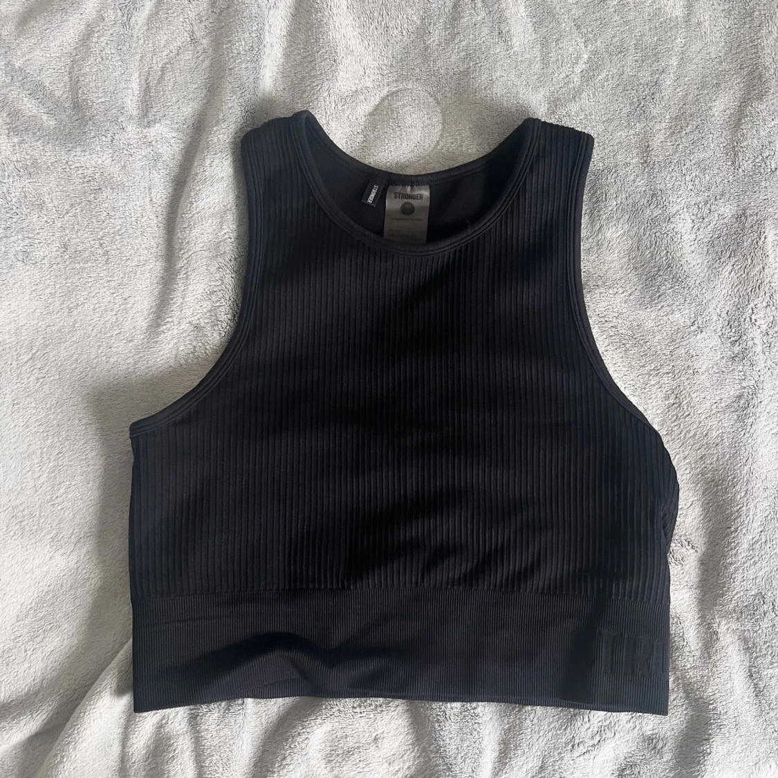 Svart ribbad tränings topp