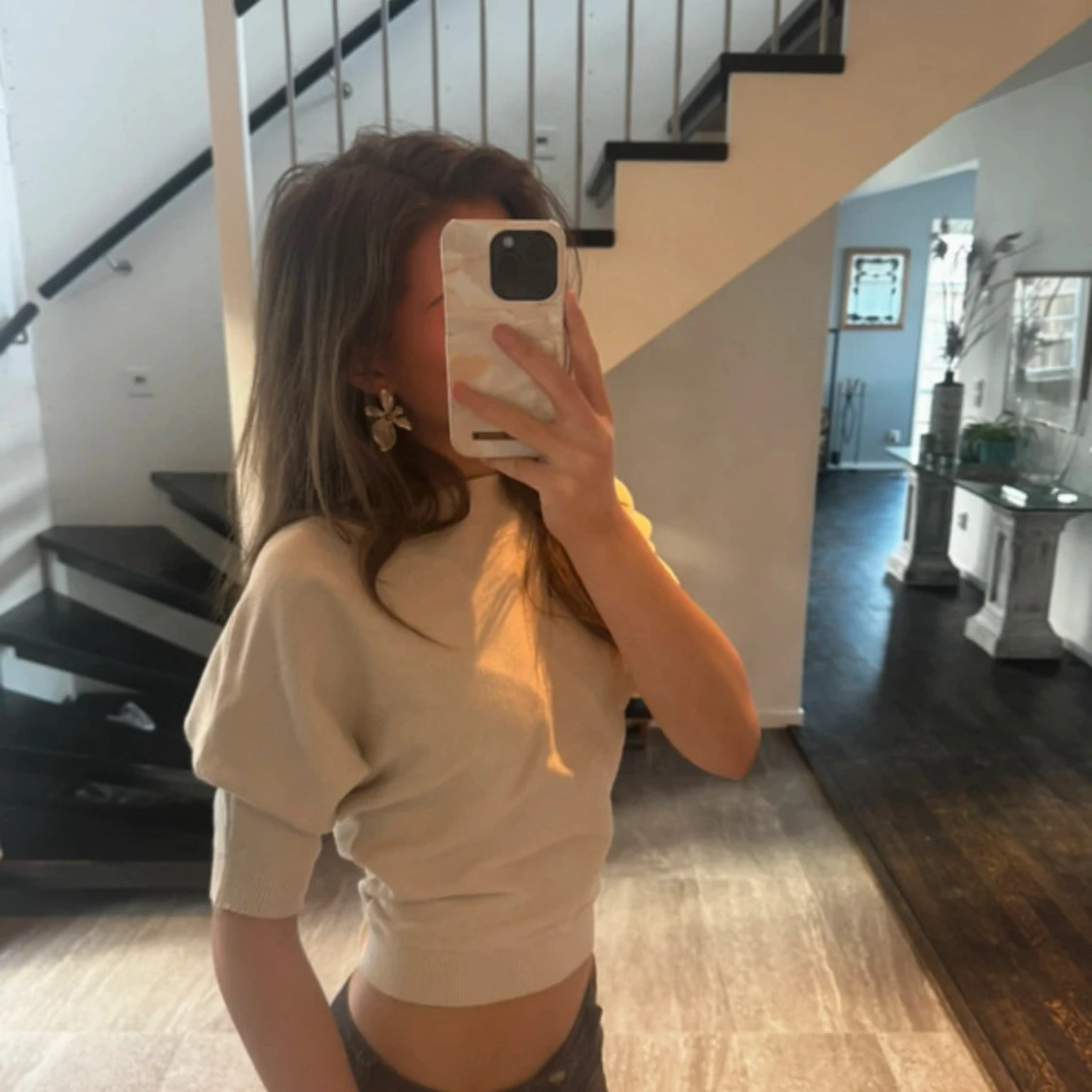 Beige stickad T-shirt 