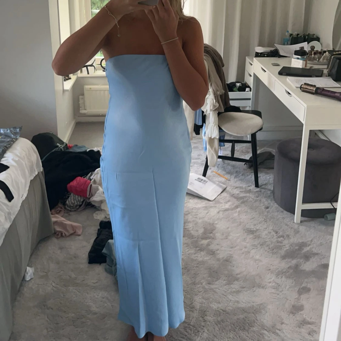 Ljusblå axelbandslös långklänning, balklänning - 2