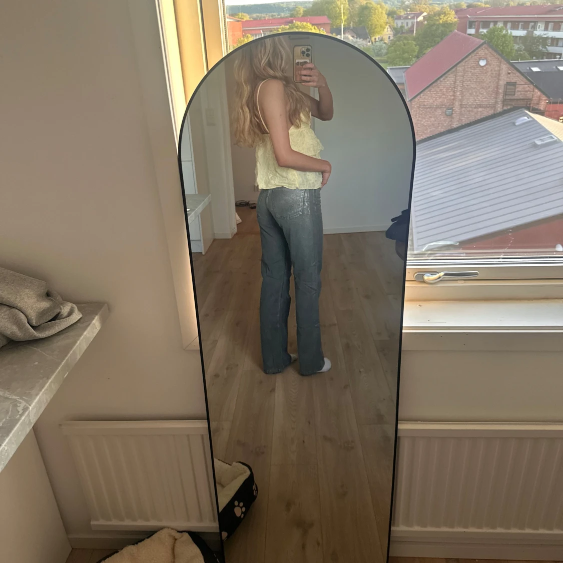 Grå glittriga högmidjade jeans - 1