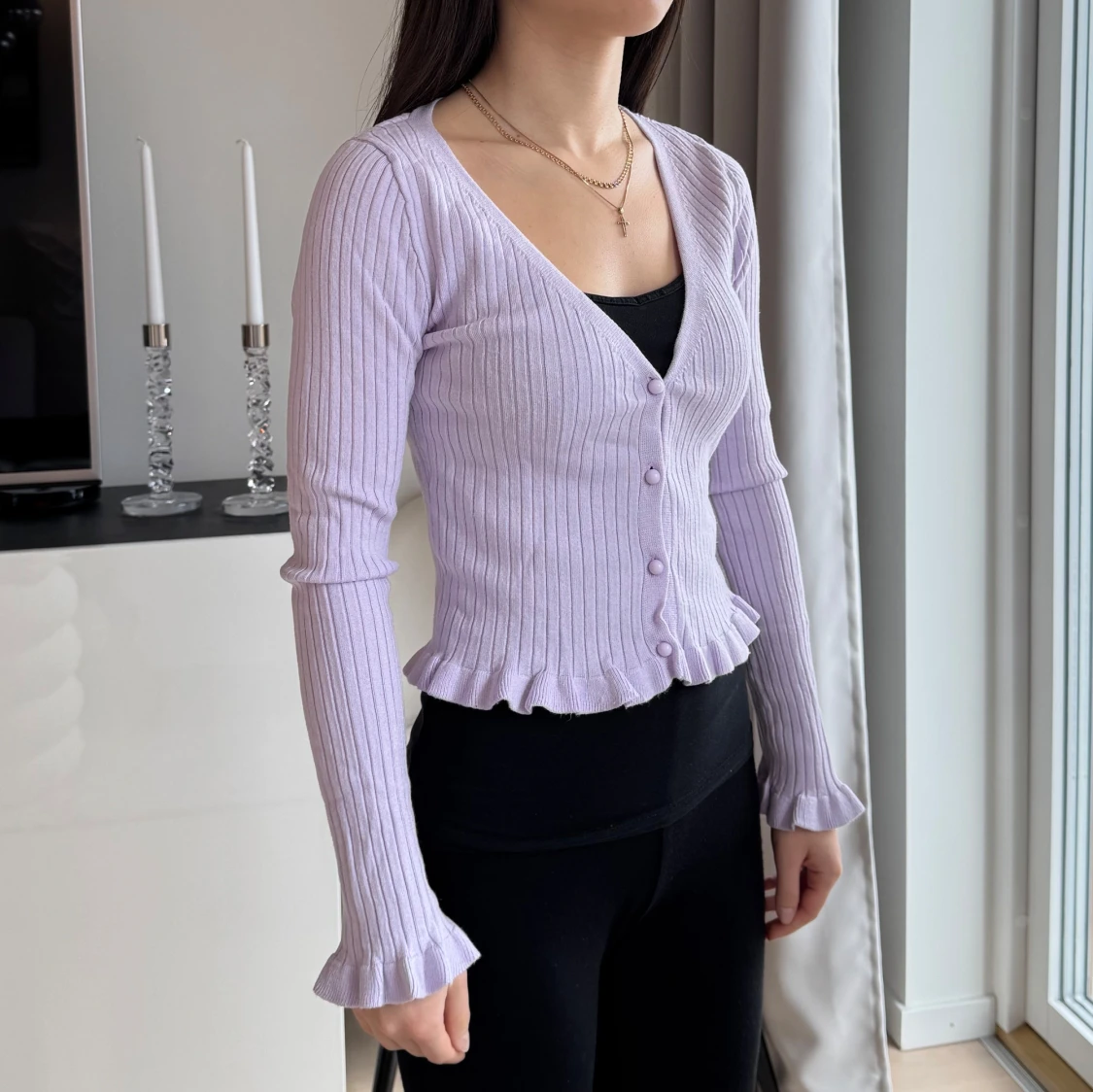 Ljuslila ribbad kofta - 1