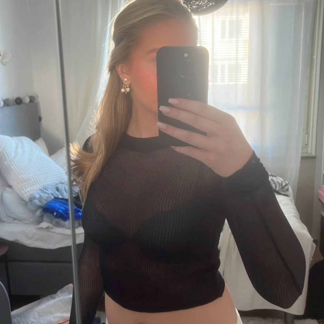 Svart transparent långärmad topp