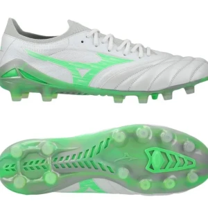 MIZUNO MORELIA NEO IV BETA ELITE FG/AG FRONTIER - VIT/NEONGRÖN/GRÅ - Säljer ett par vita Mizuno Morelia fotbollsskor med gröna detaljer och logga. Skorna är i helt nyskick då storleken inte passade. Nypris 2379.