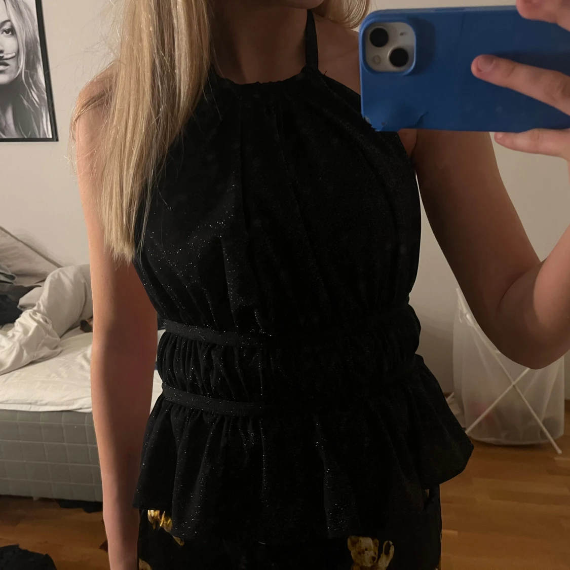 Svart glittrig halterneck topp - 1