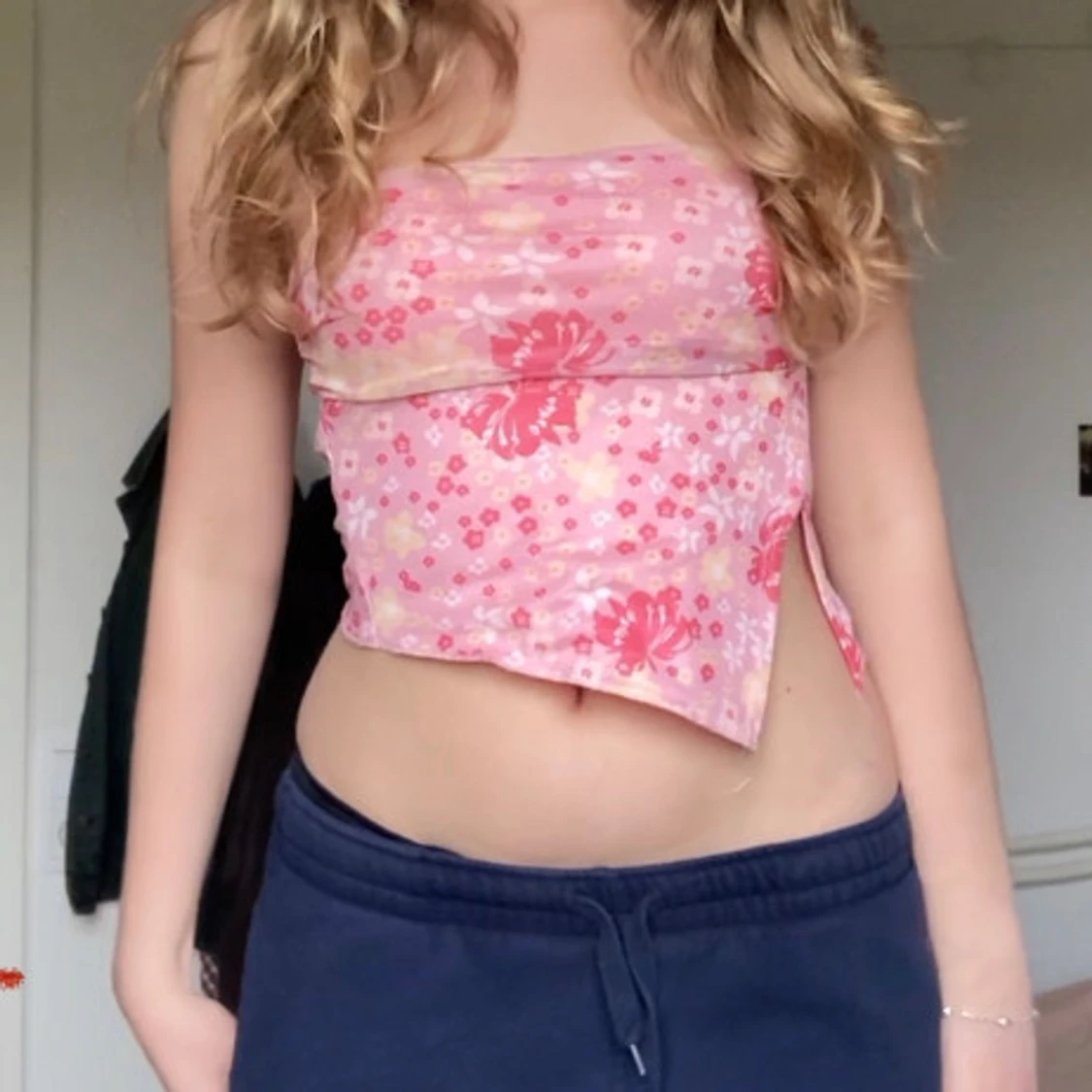 Rosa blommig tubtopp