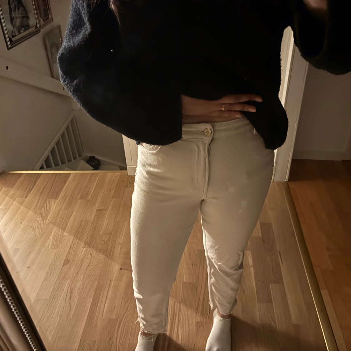 Beige byxor med fransar - 1