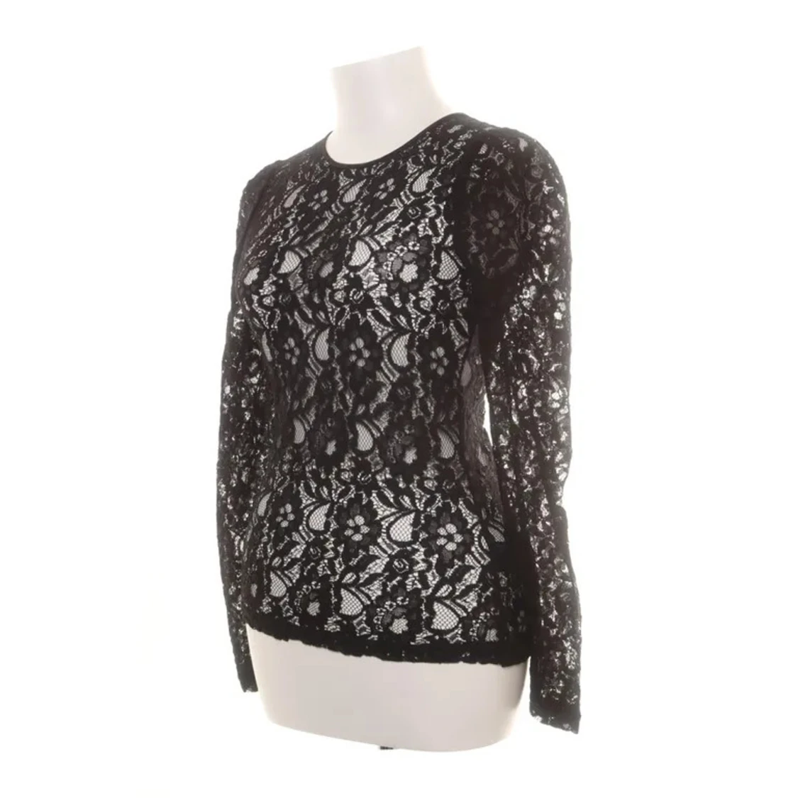 Svart spetsblus med liten puff ärm - 1