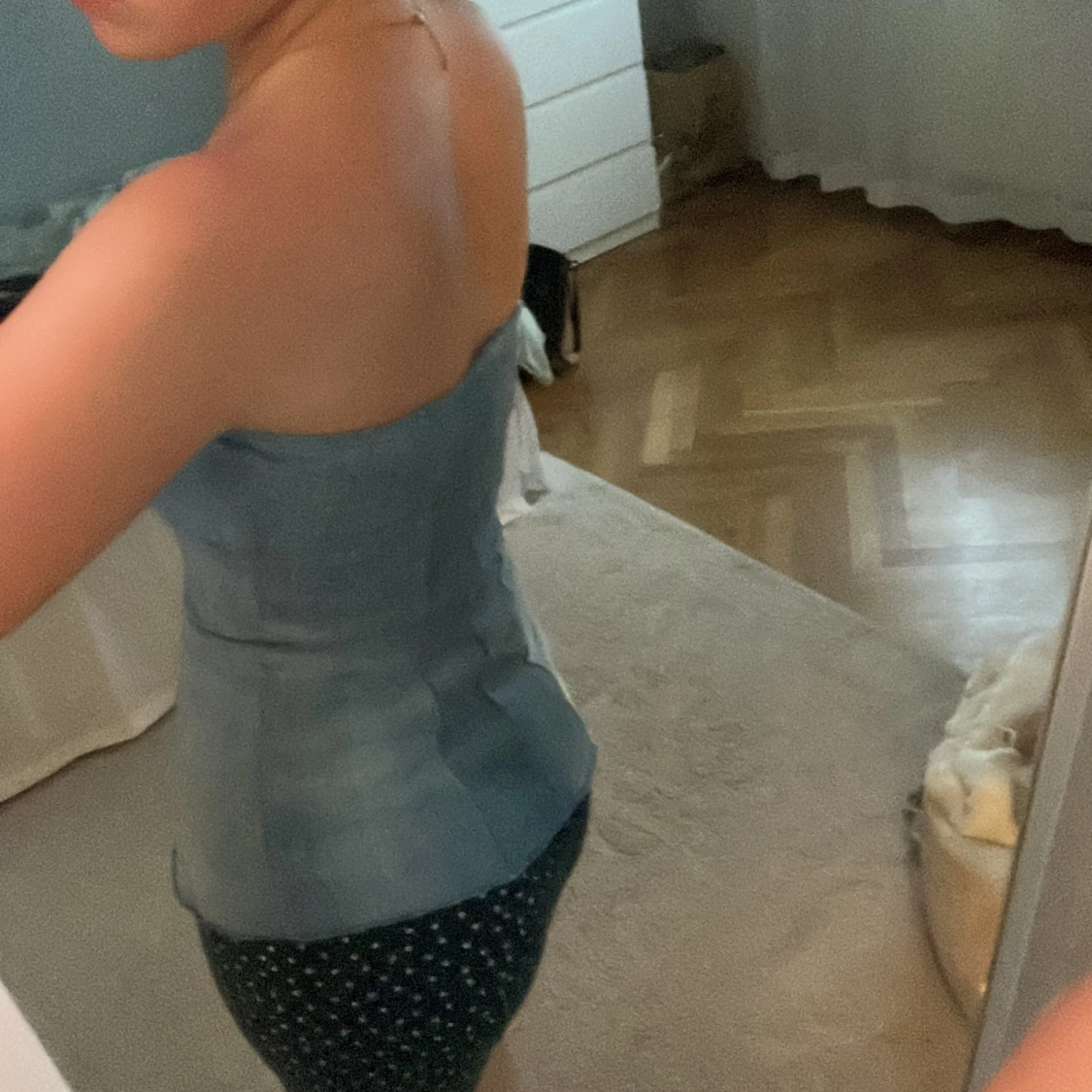 Blå bandeau tubtopp i jeanslook - 1