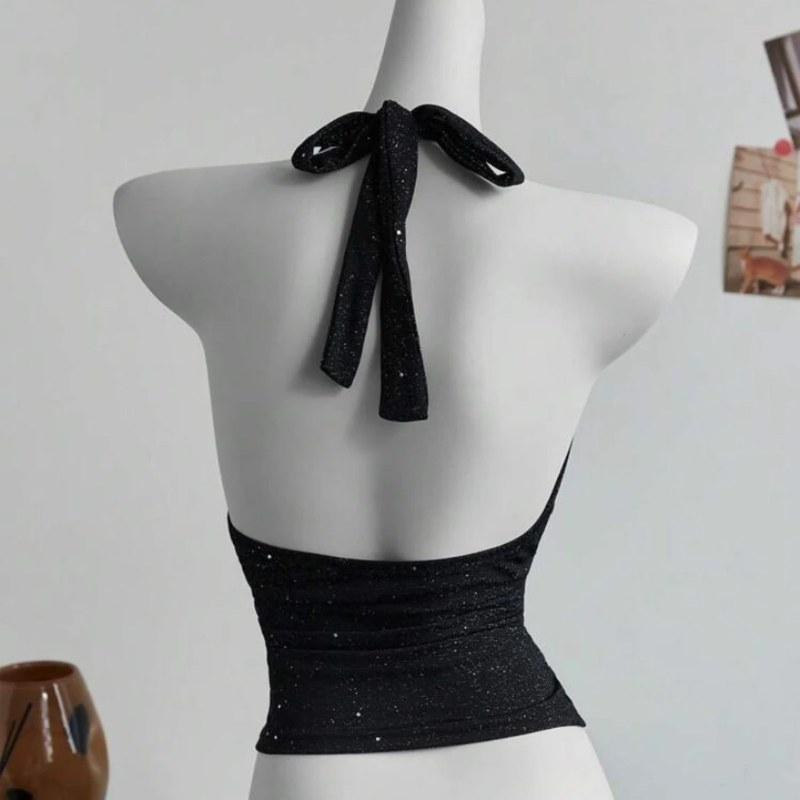 Svart glittrig halterneck topp - 1