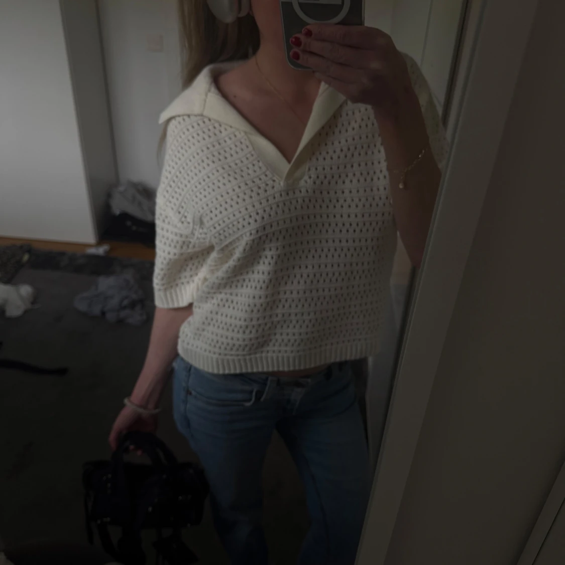 Vit stickad polotröja - 3