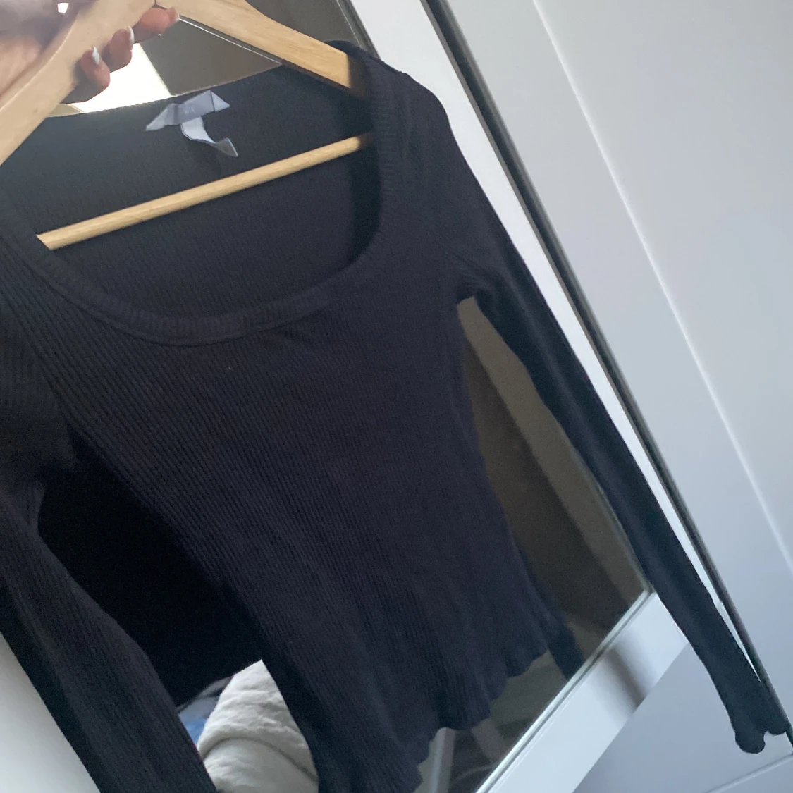 Svart ribbad långärmad topp H&M XS