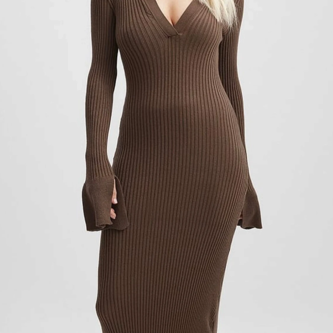 Brun ribbad långklänning - 2