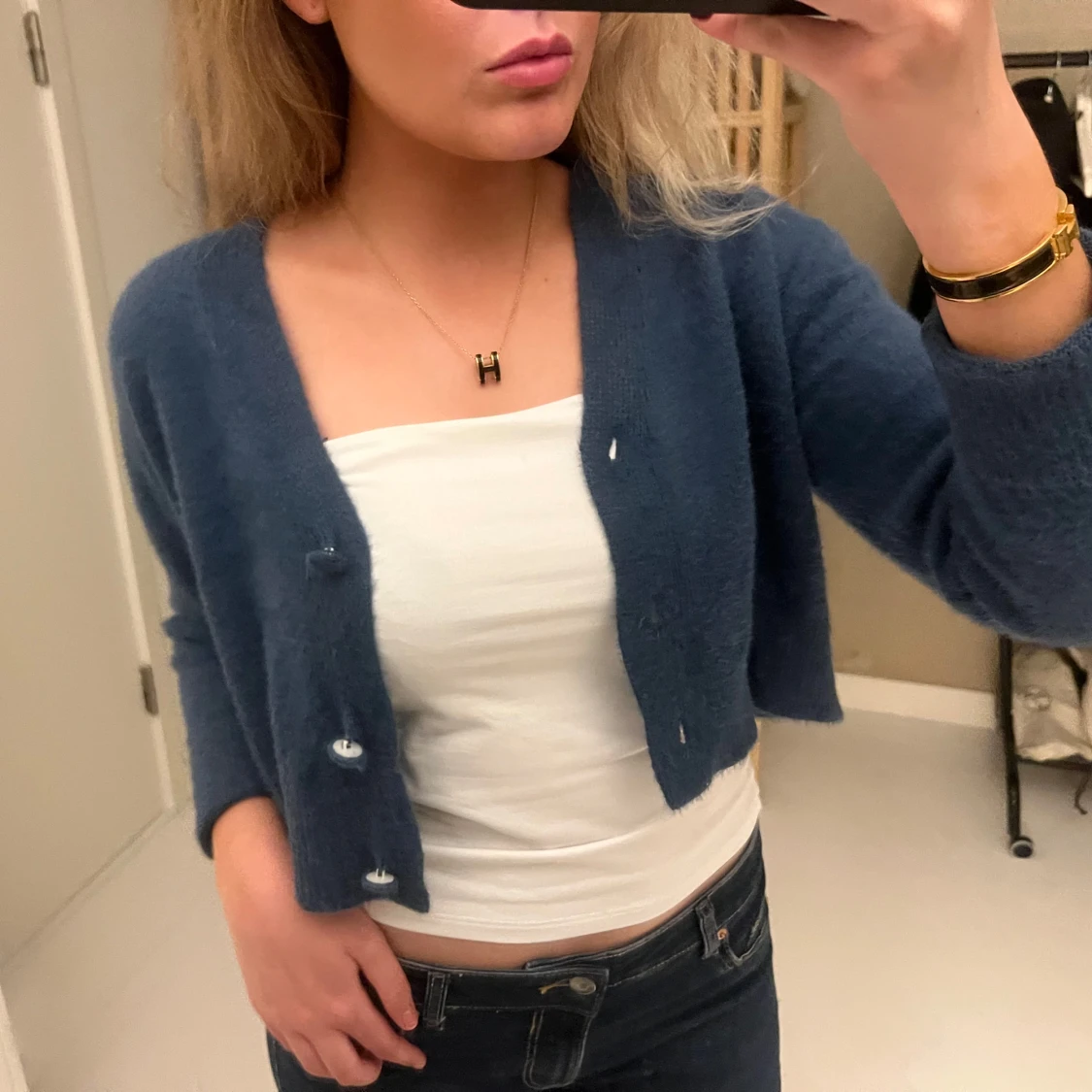 Blå croppad kofta med knappar - 1