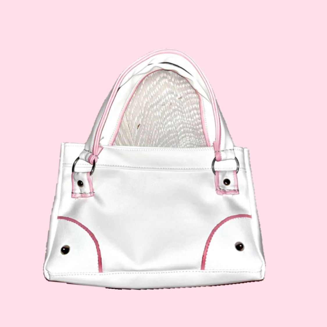 Vit handväska med rosa detaljer - 1