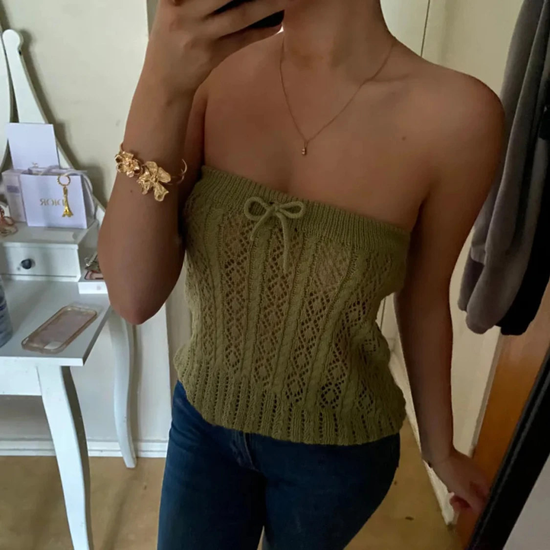 Olivgrön stickad bandeau tubtopp