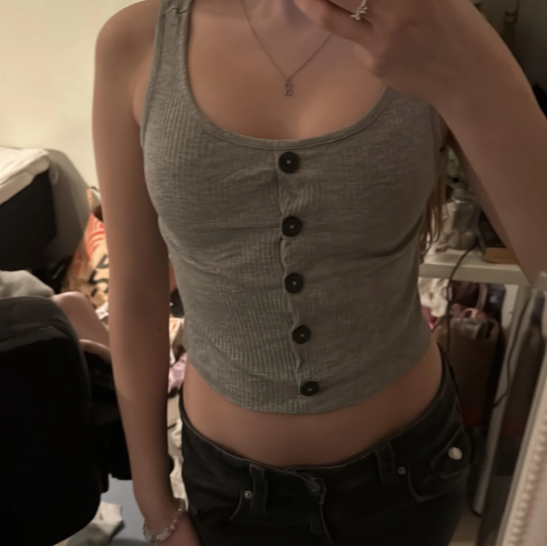 Grå ribbad linnetopp från Name It