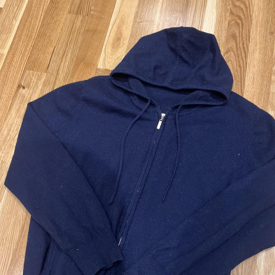 Mörkblå merinoull zip hoodie - 1