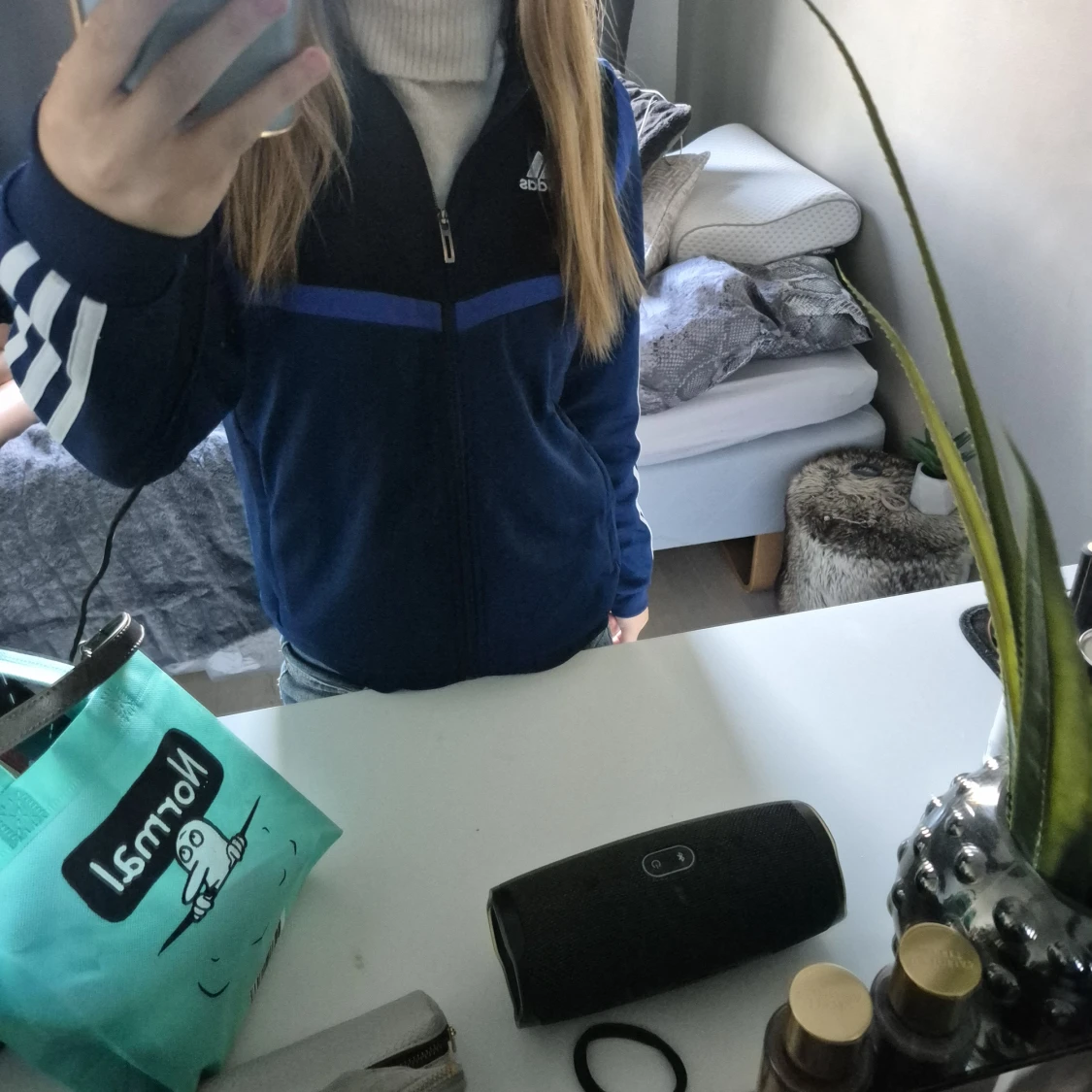 Adidas blå vindjacka med dragkedja - 4